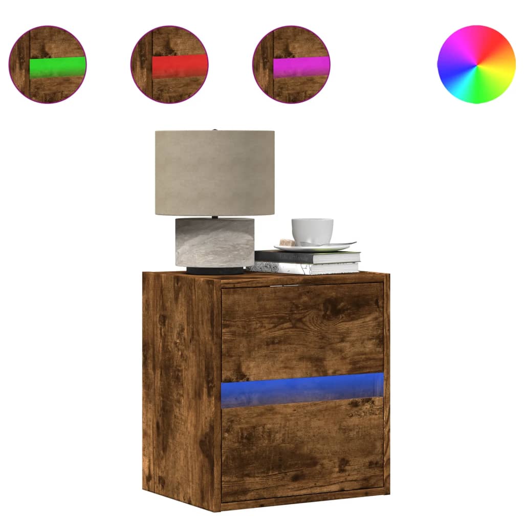 Nachtkastjes met LED's 2 st wandgemonteerd gerookt eikenkleurig is nu te koop bij PeponiXL, paradijselijk wonen!
