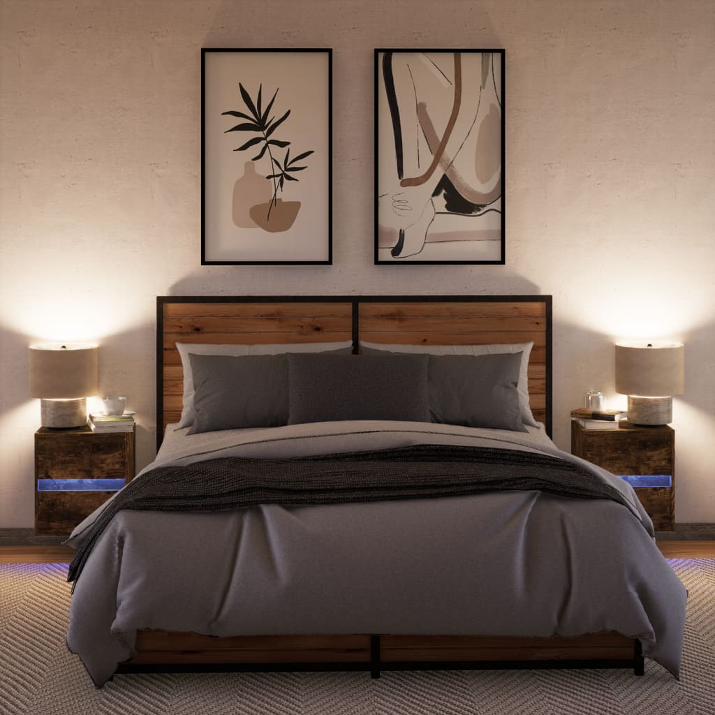 Nachtkastjes met LED's 2 st wandgemonteerd gerookt eikenkleurig is nu te koop bij PeponiXL, paradijselijk wonen!