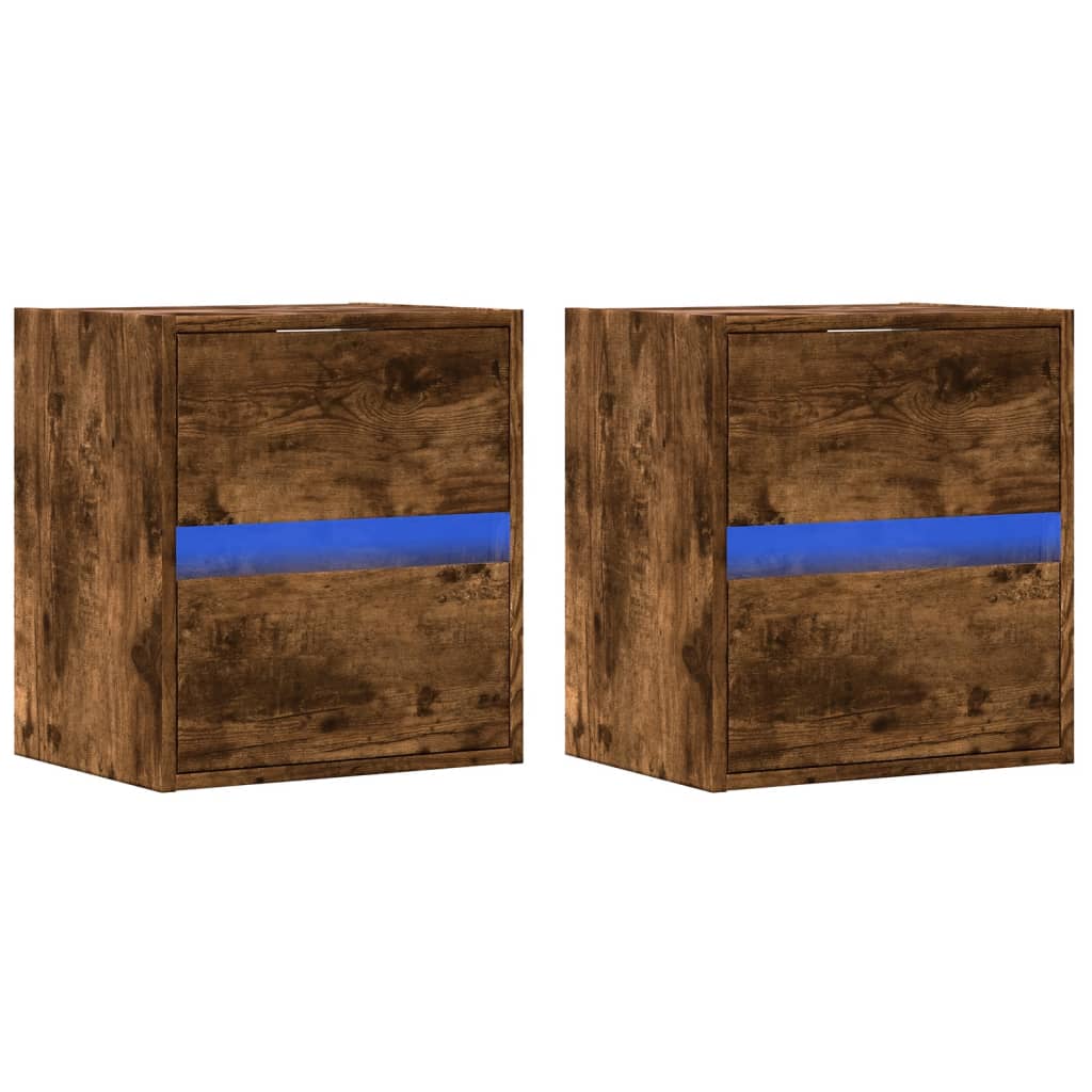 Nachtkastjes met LED's 2 st wandgemonteerd gerookt eikenkleurig is nu te koop bij PeponiXL, paradijselijk wonen!