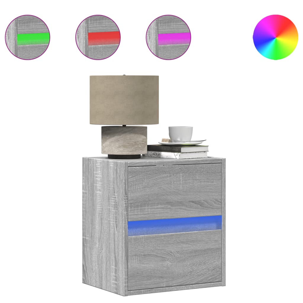 Nachtkastje met LED's wandgemonteerd grijs sonoma eikenkleurig is nu te koop bij PeponiXL, paradijselijk wonen!