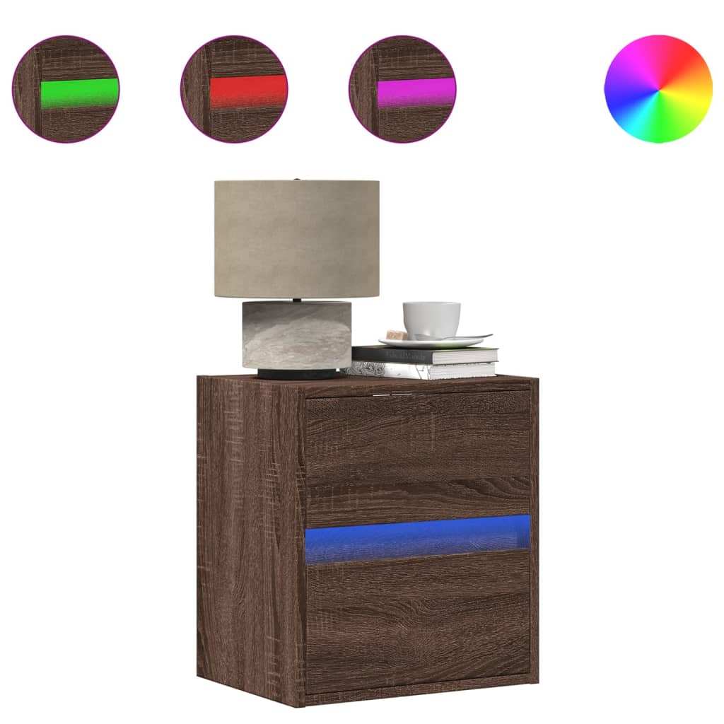 Nachtkastjes met LED's 2 st wandgemonteerd bruin eikenkleur is nu te koop bij PeponiXL, paradijselijk wonen!