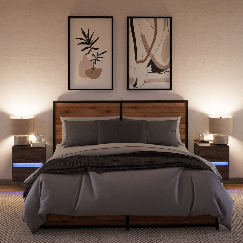 Nachtkastjes met LED's 2 st wandgemonteerd bruin eikenkleur is nu te koop bij PeponiXL, paradijselijk wonen!
