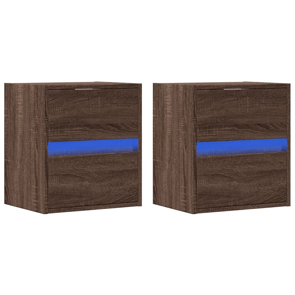 Nachtkastjes met LED's 2 st wandgemonteerd bruin eikenkleur is nu te koop bij PeponiXL, paradijselijk wonen!