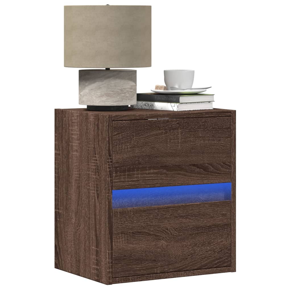 Nachtkastjes met LED's 2 st wandgemonteerd bruin eikenkleur is nu te koop bij PeponiXL, paradijselijk wonen!