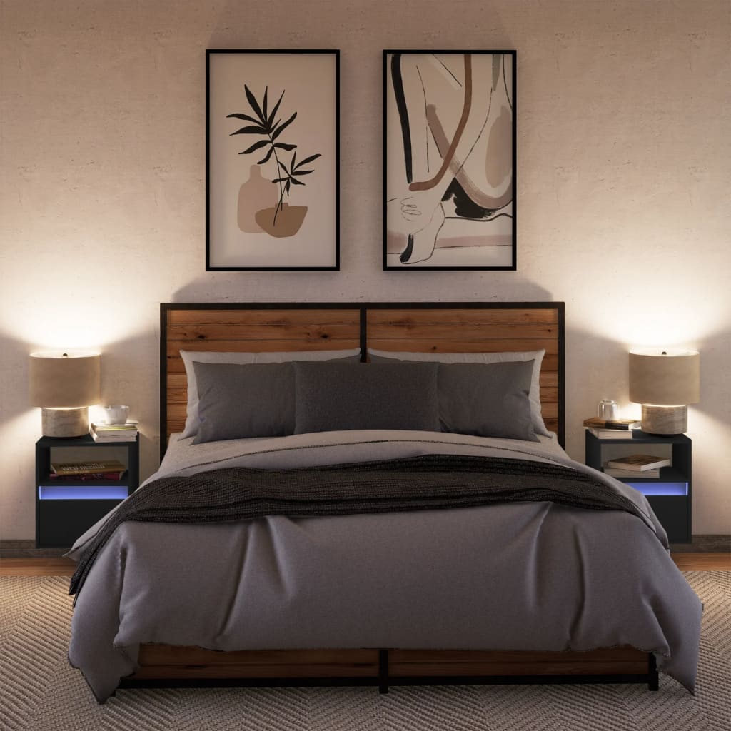 Nachtkastjes met LED's 2 st wandgemonteerd zwart is nu te koop bij PeponiXL, paradijselijk wonen!