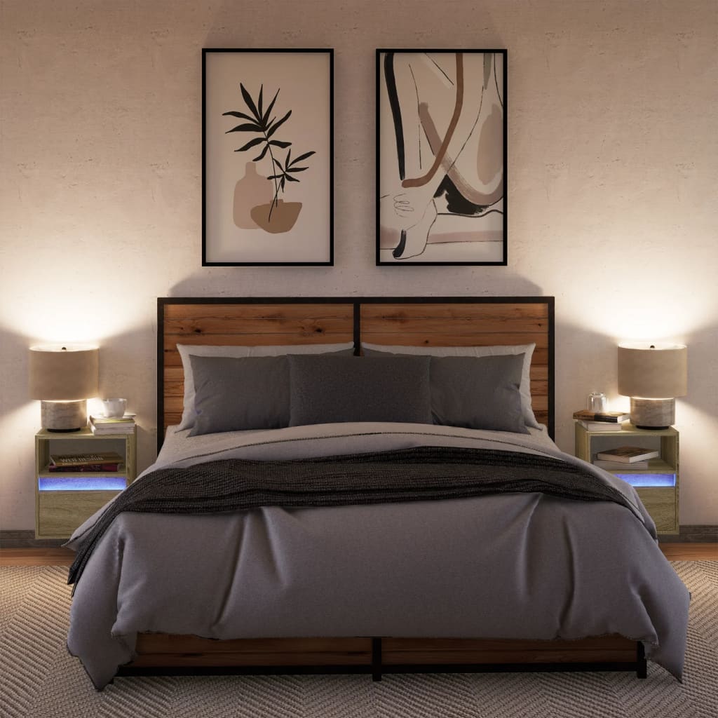 Nachtkastjes met LED wandgemonteerd 2 st sonoma eikenkleurig is nu te koop bij PeponiXL, paradijselijk wonen!