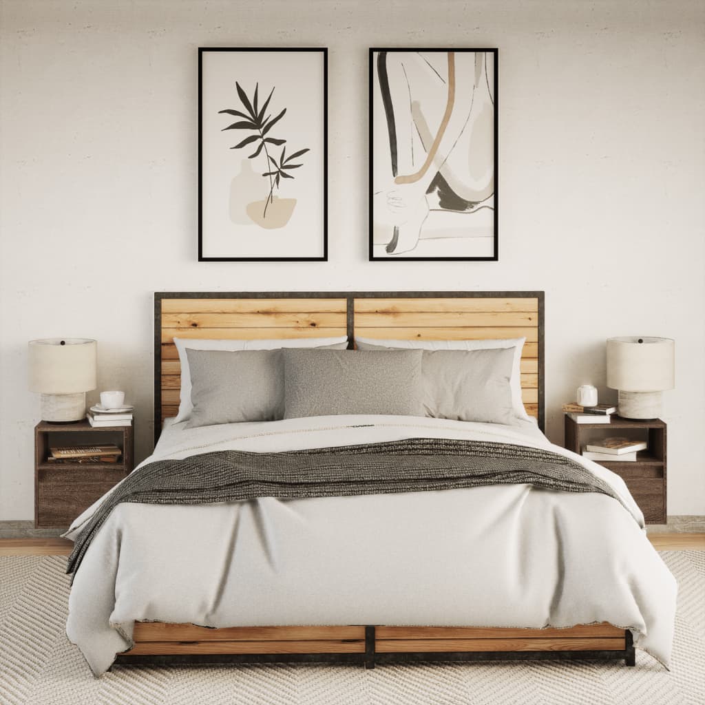 Nachtkastjes met LED's 2 st wandgemonteerd bruin eikenkleur is nu te koop bij PeponiXL, paradijselijk wonen!