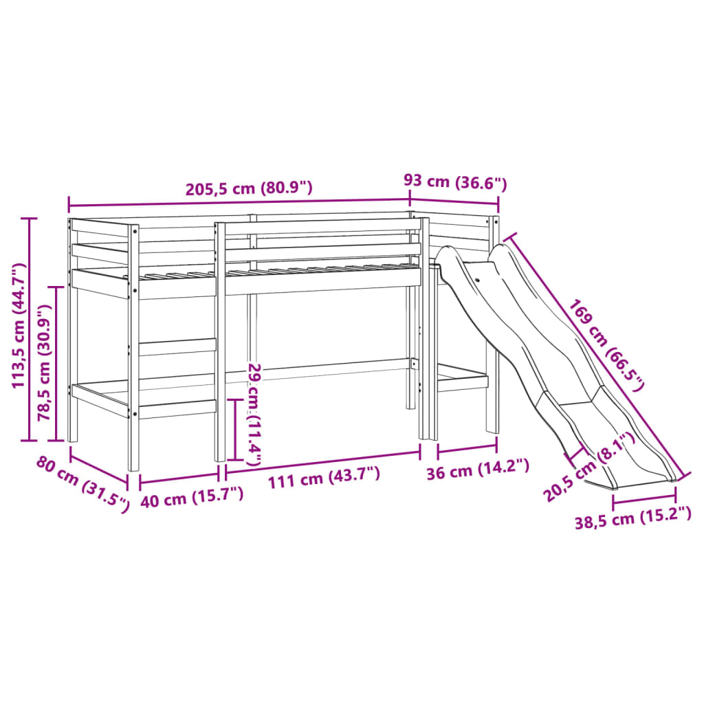 Kinderhoogslaper zonder matras grenenhout wasbruin 80x200 cm is nu te koop bij PeponiXL, paradijselijk wonen!