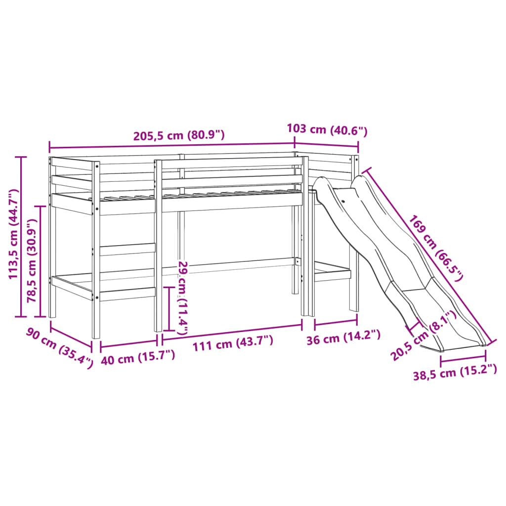 Kinderhoogslaper zonder matras grenenhout wasbruin 90x200 cm is nu te koop bij PeponiXL, paradijselijk wonen!