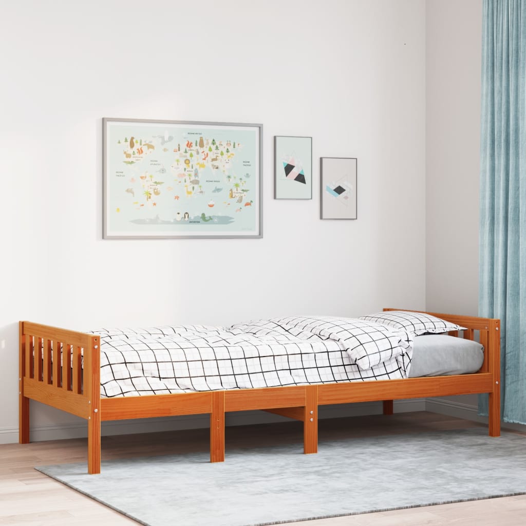 Kinderbed zonder matras massief grenenhout wasbruin 90x190 cm is nu te koop bij PeponiXL, paradijselijk wonen!