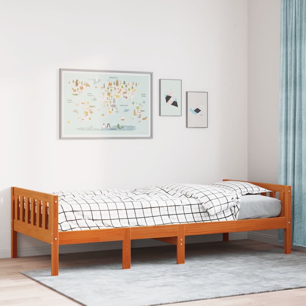 Kinderbed zonder matras massief grenenhout wasbruin 75x190 cm is nu te koop bij PeponiXL, paradijselijk wonen!