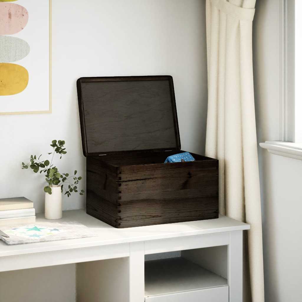 Houten kist met deksel 40x30x23 cm massief grenenhout zwart is nu te koop bij PeponiXL, paradijselijk wonen!