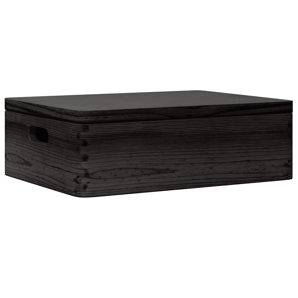 Houten kist met deksel&handvatten 40x30x13cm grenenhout zwart is nu te koop bij PeponiXL, paradijselijk wonen!