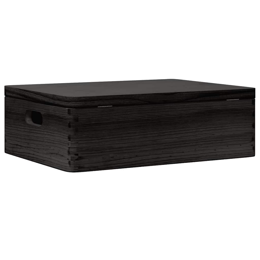 Houten kist met deksel&handvatten 40x30x13cm grenenhout zwart is nu te koop bij PeponiXL, paradijselijk wonen!