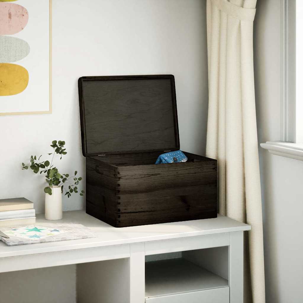 Houten kist met deksel&handvatten 40x30x23cm grenenhout zwart is nu te koop bij PeponiXL, paradijselijk wonen!