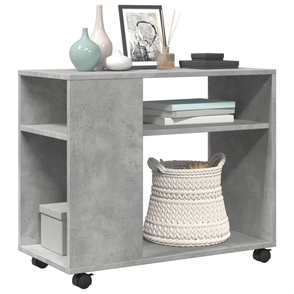 Bijzettafel met wielen 70x35x60 cm bewerkt hout betongrijs is nu te koop bij PeponiXL, paradijselijk wonen!