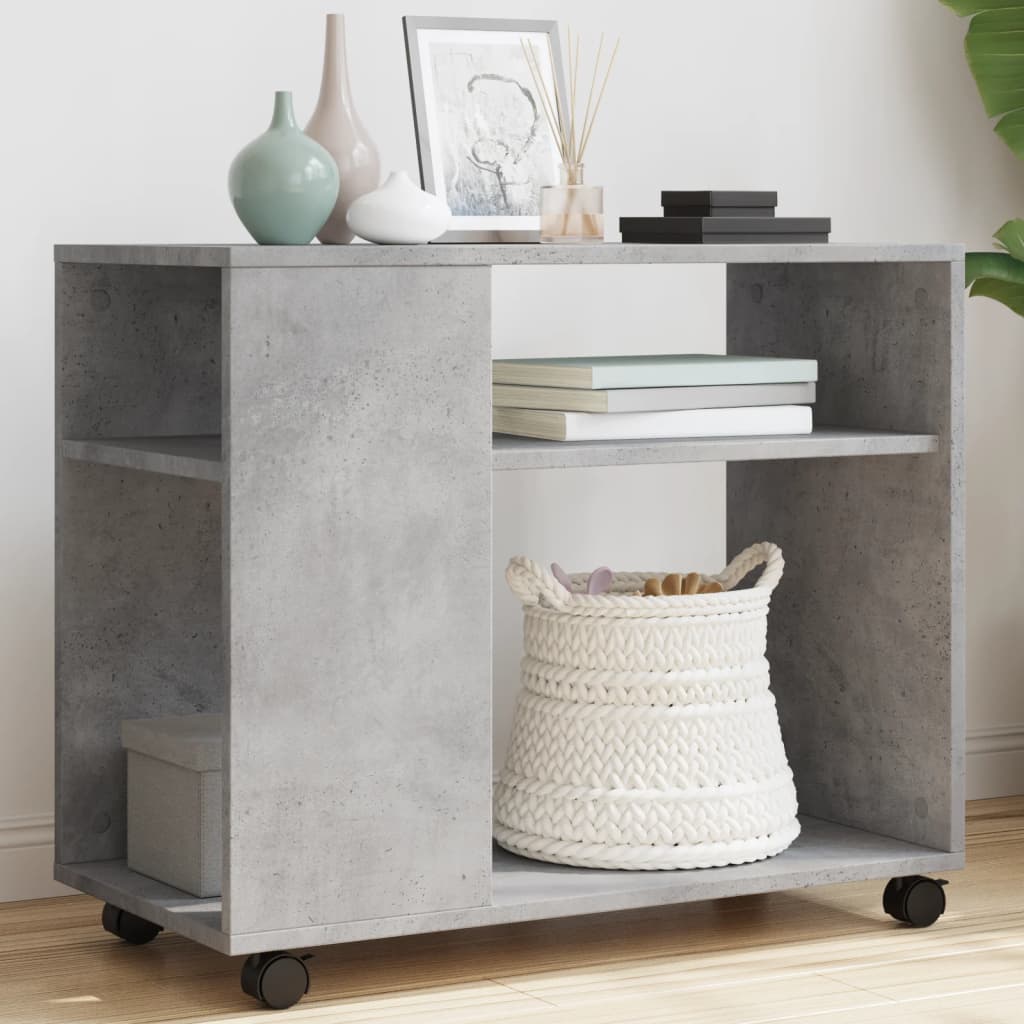 Bijzettafel met wielen 70x35x60 cm bewerkt hout betongrijs is nu te koop bij PeponiXL, paradijselijk wonen!