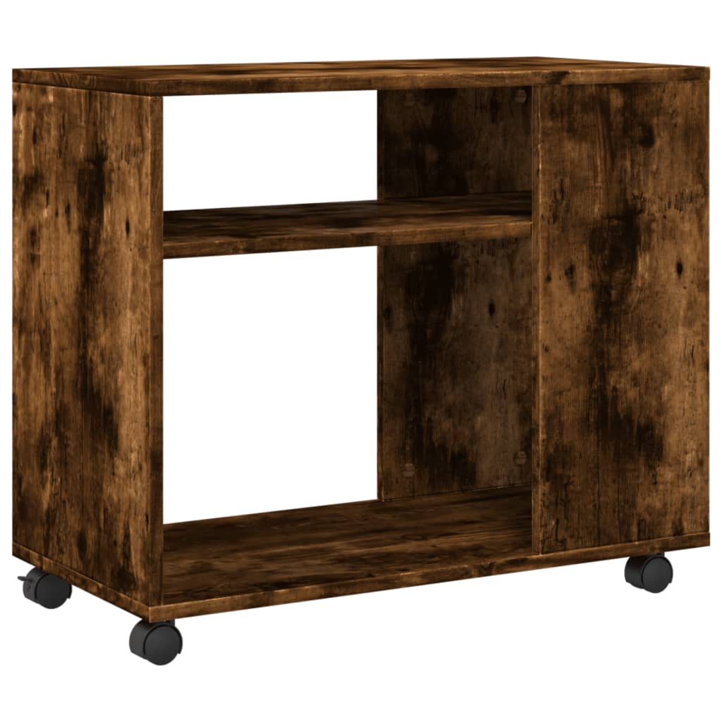 Bijzettafel met wieltjes 70x35x60 cm hout gerookt eikenkleurig is nu te koop bij PeponiXL, paradijselijk wonen!
