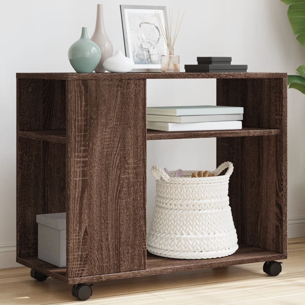 Bijzettafel met wieltjes 70x35x60 cm hout bruin eikenkleurig is nu te koop bij PeponiXL, paradijselijk wonen!