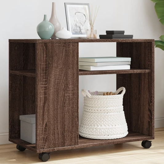 Bijzettafel met wieltjes 70x35x60 cm hout bruin eikenkleurig is nu te koop bij PeponiXL, paradijselijk wonen!