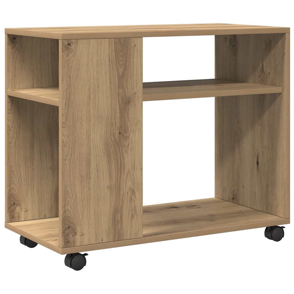 Bijzettafel met wieltjes 70x35x60 cm hout artisanaal eikenkleur is nu te koop bij PeponiXL, paradijselijk wonen!