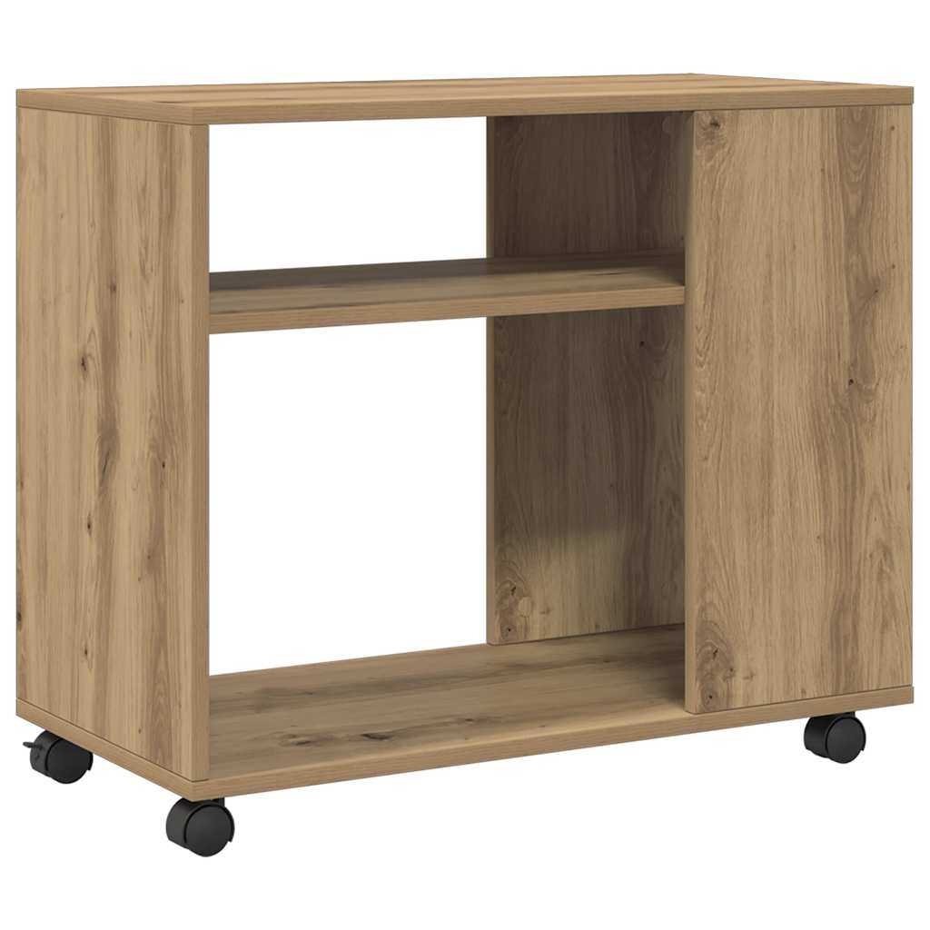 Bijzettafel met wieltjes 70x35x60 cm hout artisanaal eikenkleur is nu te koop bij PeponiXL, paradijselijk wonen!