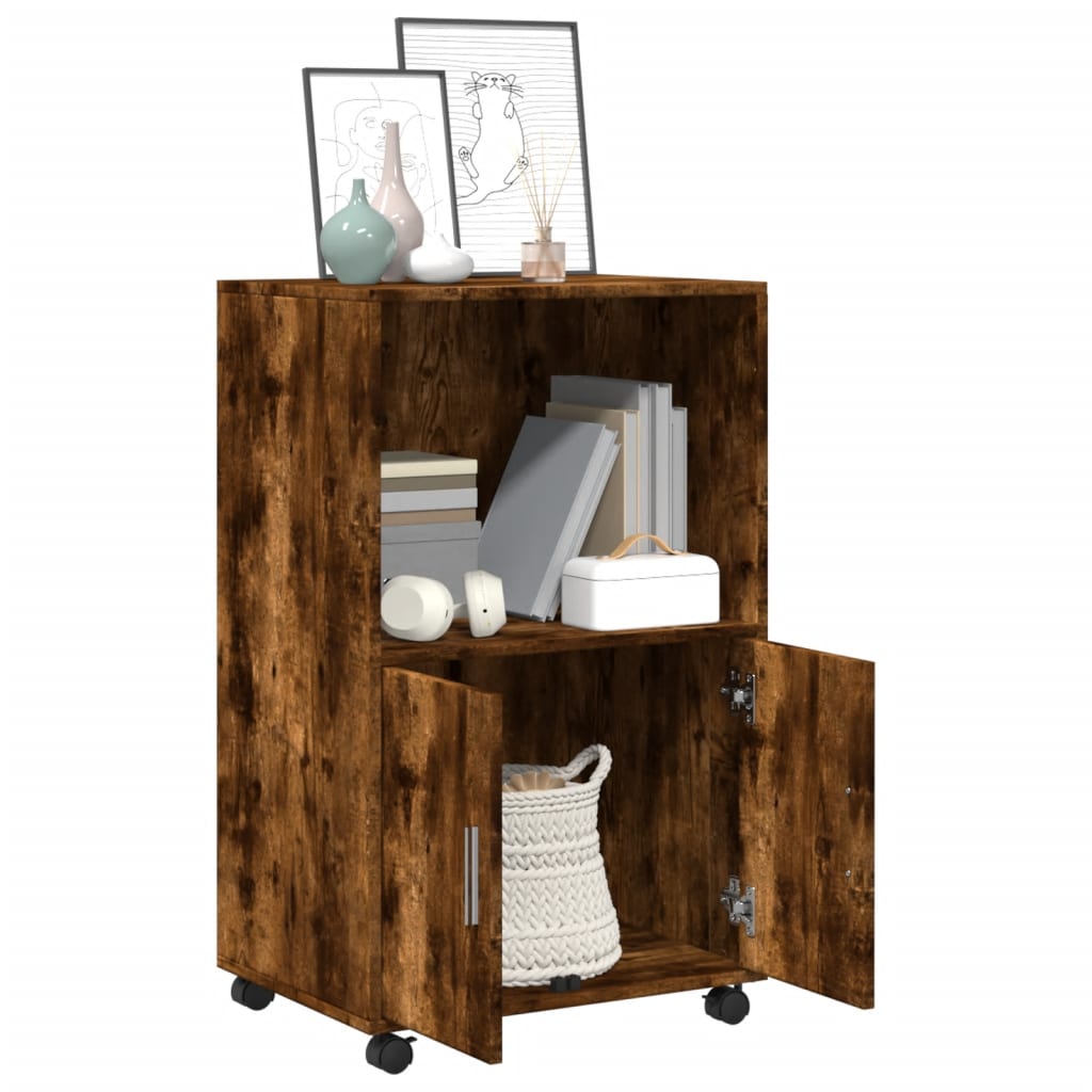 Rolkast 55x40x91 cm bewerkt hout gerookt eikenkleurig is nu te koop bij PeponiXL, paradijselijk wonen!