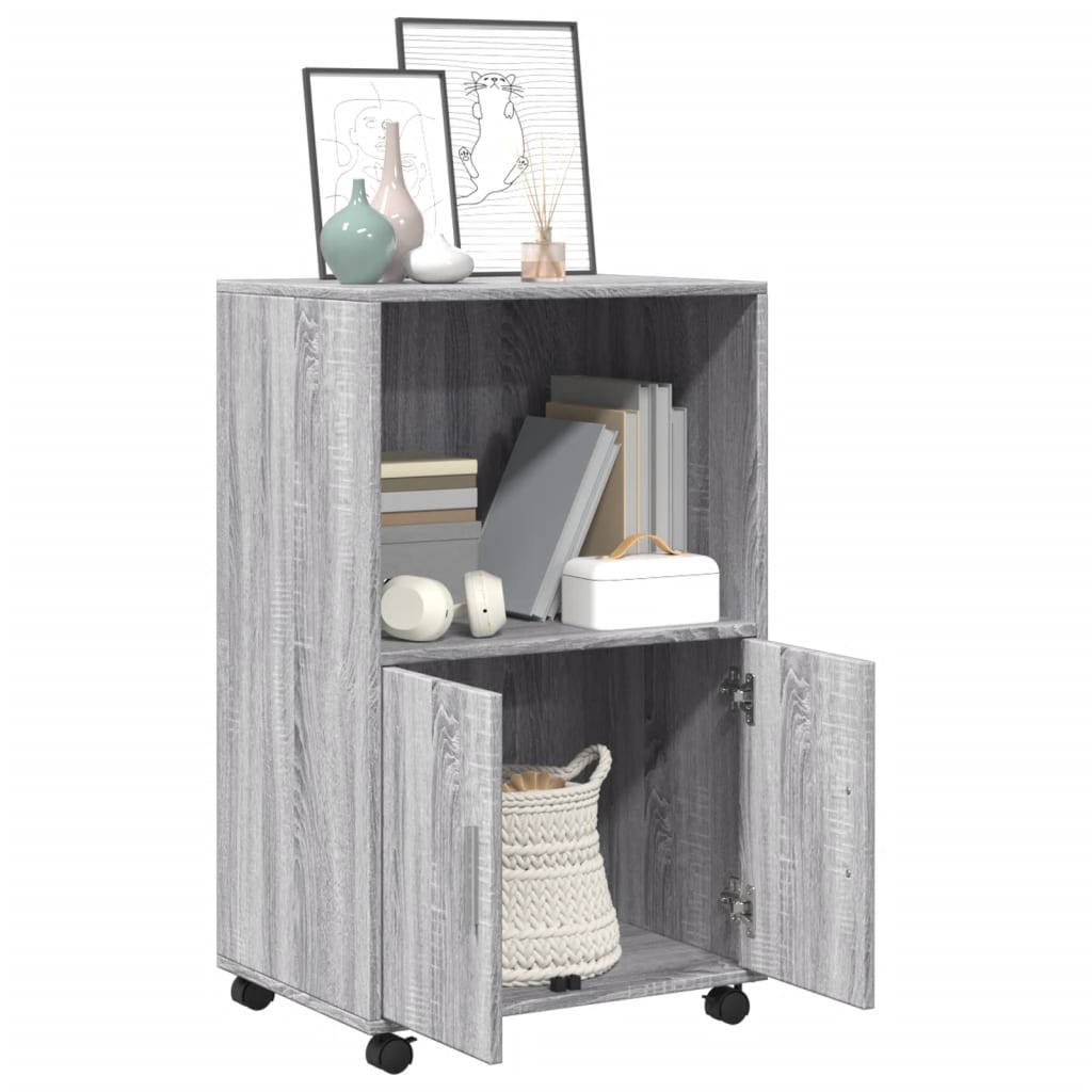 Rolkast 55x40x91 cm bewerkt hout grijs sonoma eikenkleurig is nu te koop bij PeponiXL, paradijselijk wonen!