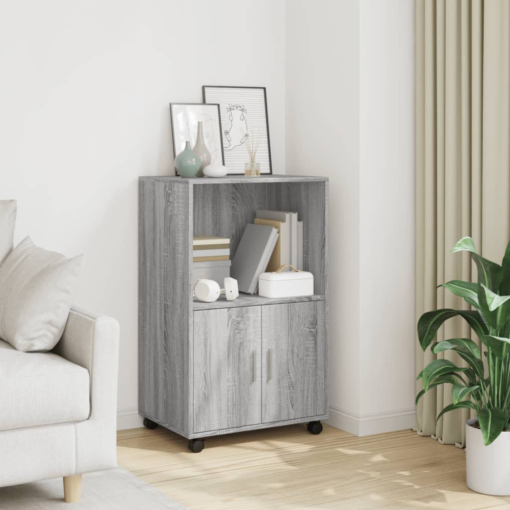 Rolkast 55x40x91 cm bewerkt hout grijs sonoma eikenkleurig is nu te koop bij PeponiXL, paradijselijk wonen!
