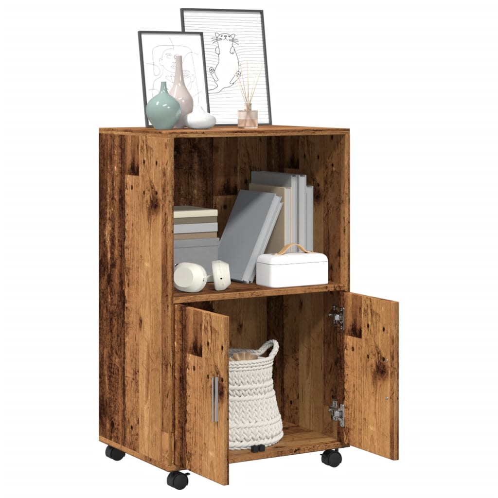 Rolkast 55x40x91 cm bewerkt hout oud houtkleurig is nu te koop bij PeponiXL, paradijselijk wonen!