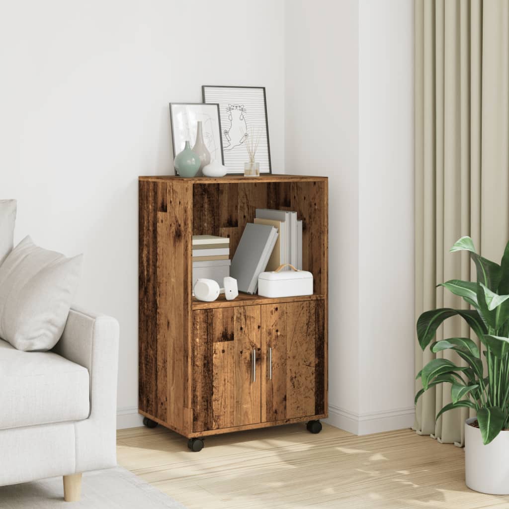 Rolkast 55x40x91 cm bewerkt hout oud houtkleurig is nu te koop bij PeponiXL, paradijselijk wonen!