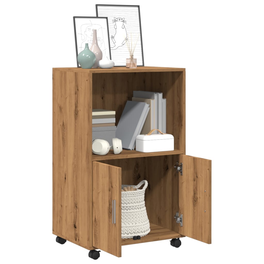 Rolkast 55x40x91 cm bewerkt hout artisanaal eikenkleurig is nu te koop bij PeponiXL, paradijselijk wonen!