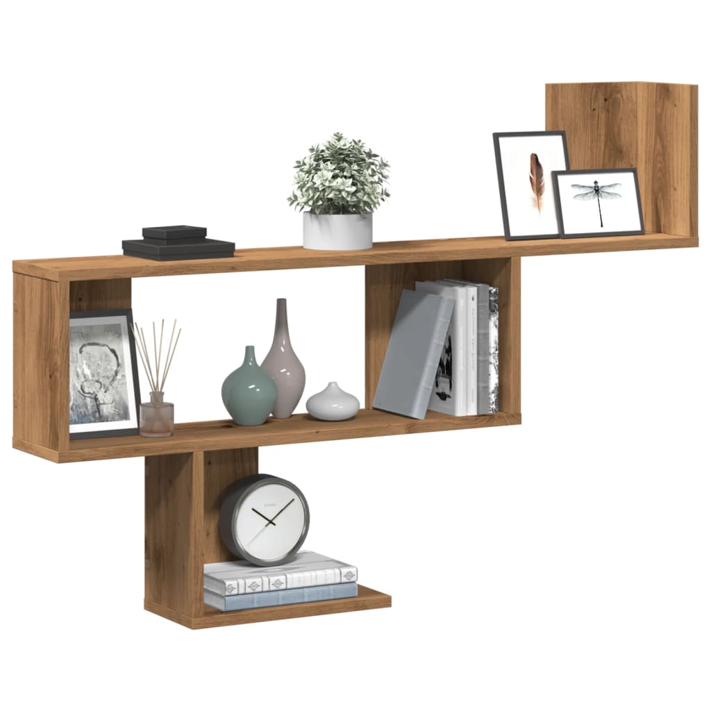 Wandschap 100x15x70 cm bewerkt hout artisanaal eikenkleurig is nu te koop bij PeponiXL, paradijselijk wonen!