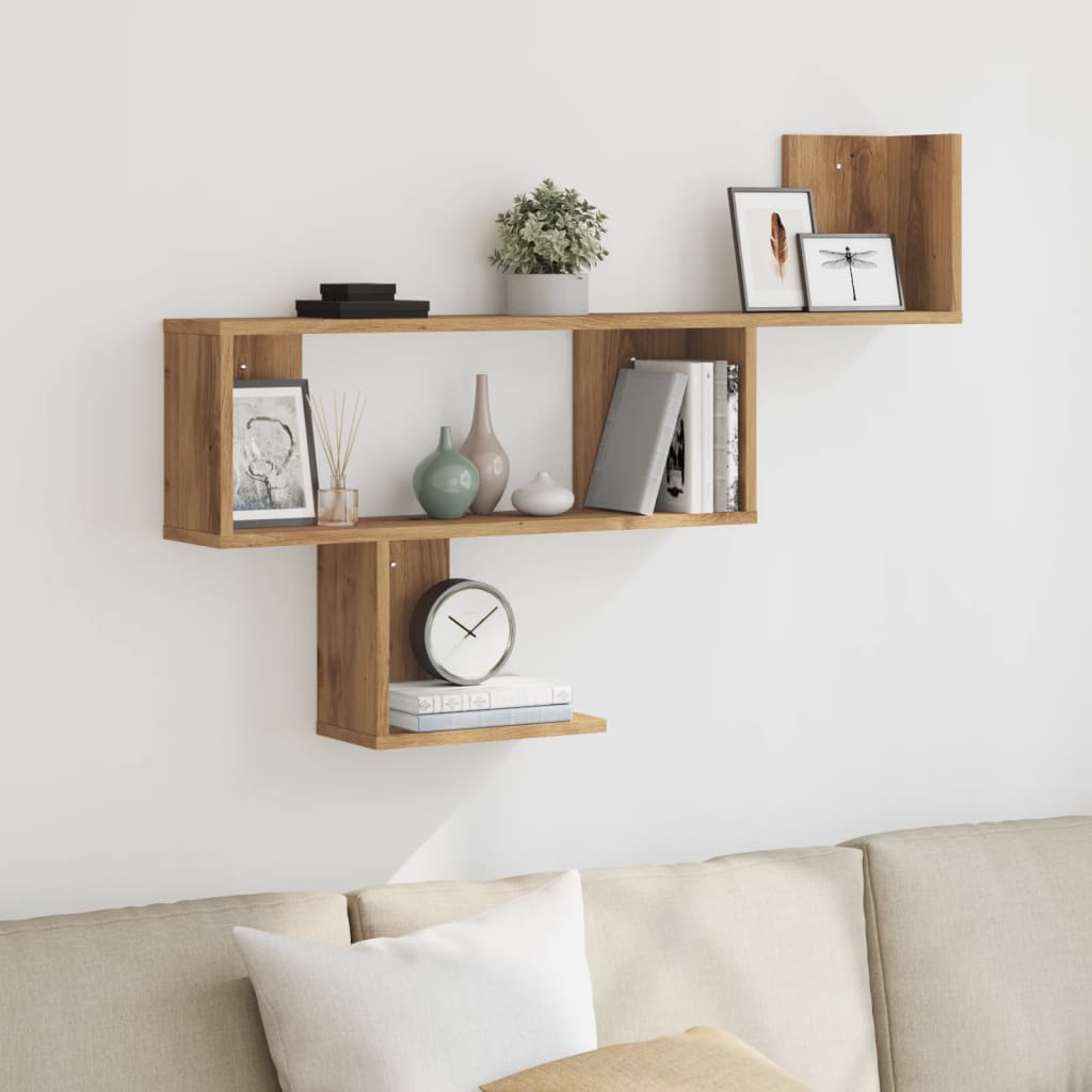 Wandschap 100x15x70 cm bewerkt hout artisanaal eikenkleurig is nu te koop bij PeponiXL, paradijselijk wonen!