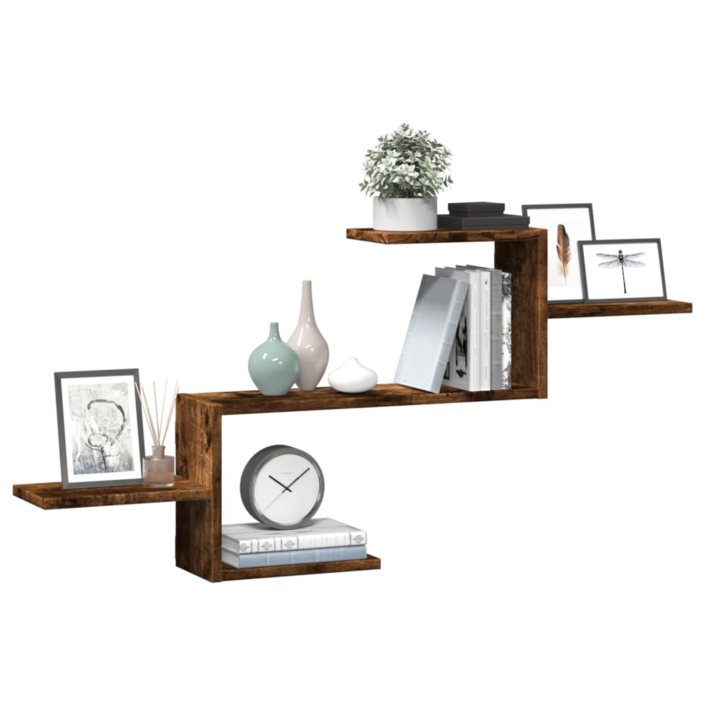 Wandschap 104x15x49 cm bewerkt hout gerookt eikenkleurig is nu te koop bij PeponiXL, paradijselijk wonen!