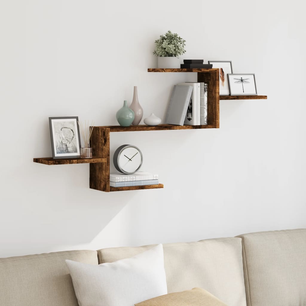 Wandschap 104x15x49 cm bewerkt hout gerookt eikenkleurig is nu te koop bij PeponiXL, paradijselijk wonen!