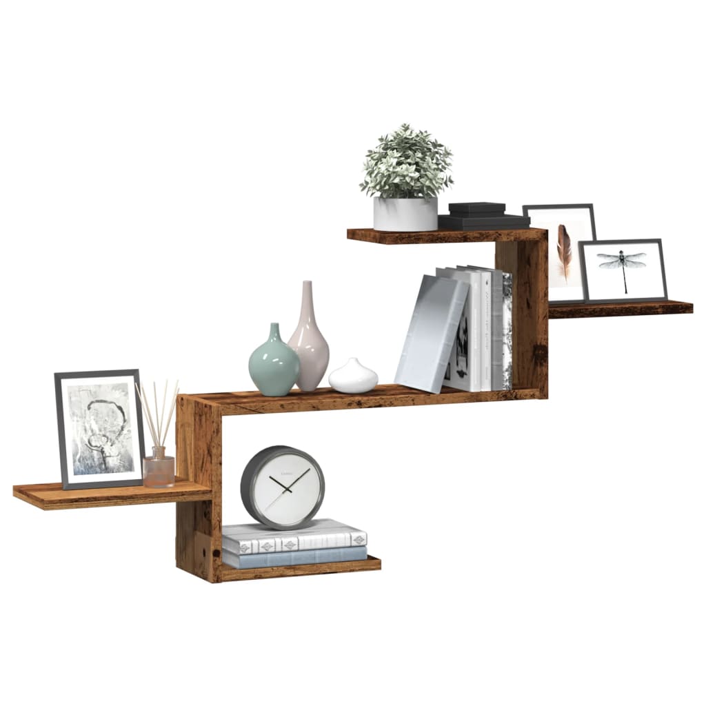 Wandschap 104x15x49 cm bewerkt hout oud houtkleurig is nu te koop bij PeponiXL, paradijselijk wonen!