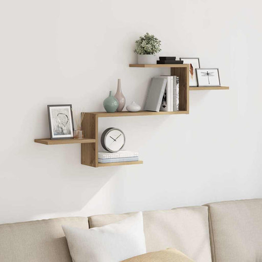 Wandschap 104x15x49 cm bewerkt hout artisanaal eikenkleurig is nu te koop bij PeponiXL, paradijselijk wonen!