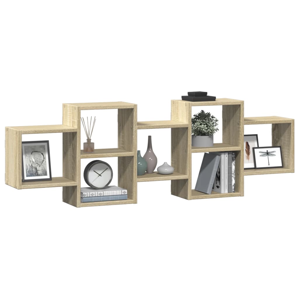 Wandschap 129x18x42 cm bewerkt hout sonoma eikenkleurig is nu te koop bij PeponiXL, paradijselijk wonen!
