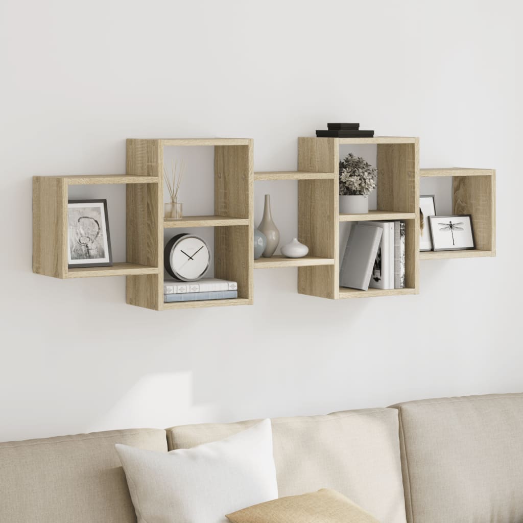 Wandschap 129x18x42 cm bewerkt hout sonoma eikenkleurig is nu te koop bij PeponiXL, paradijselijk wonen!