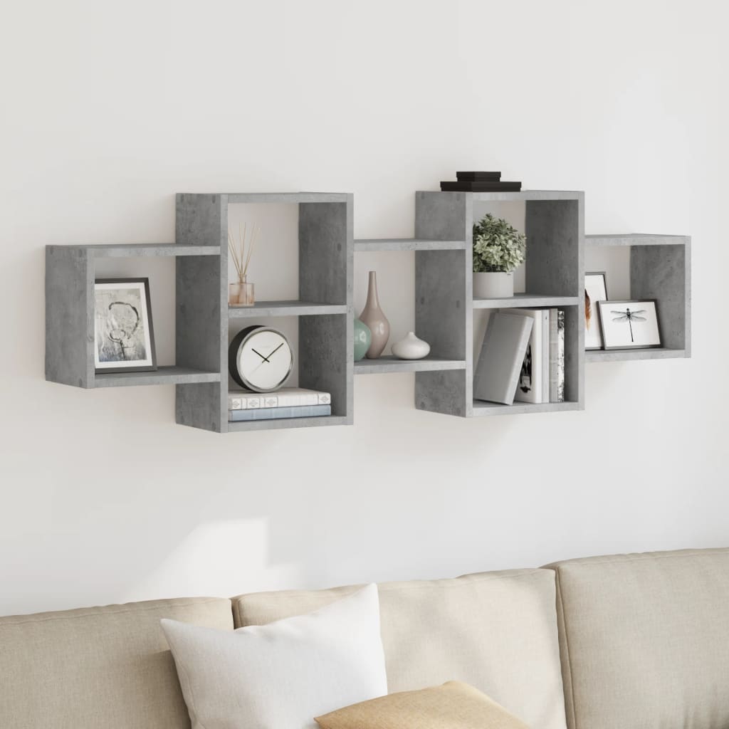 Wandschap 129x18x42 cm bewerkt hout betongrijs is nu te koop bij PeponiXL, paradijselijk wonen!