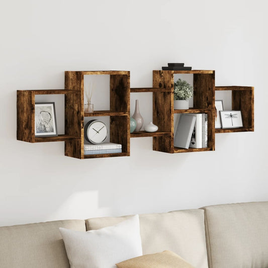 Wandschap 129x18x42 cm bewerkt hout gerookt eikenkleurig is nu te koop bij PeponiXL, paradijselijk wonen!