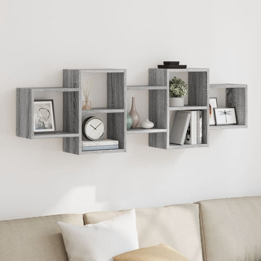 Wandschap 129x18x42 cm bewerkt hout grijs sonoma eikenkleurig is nu te koop bij PeponiXL, paradijselijk wonen!