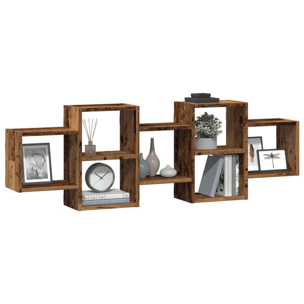 Wandschap 129x18x42 cm bewerkt hout oud houtkleurig is nu te koop bij PeponiXL, paradijselijk wonen!