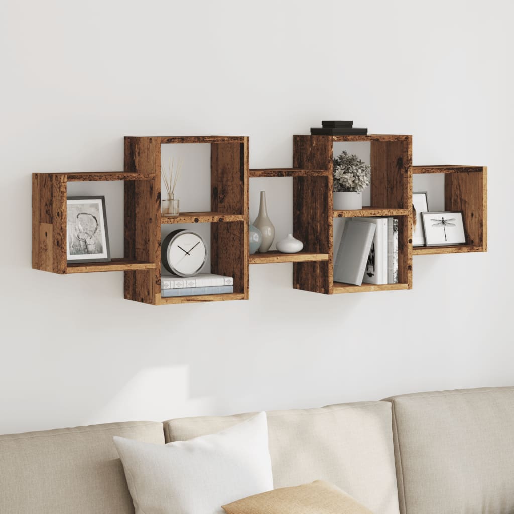 Wandschap 129x18x42 cm bewerkt hout oud houtkleurig is nu te koop bij PeponiXL, paradijselijk wonen!