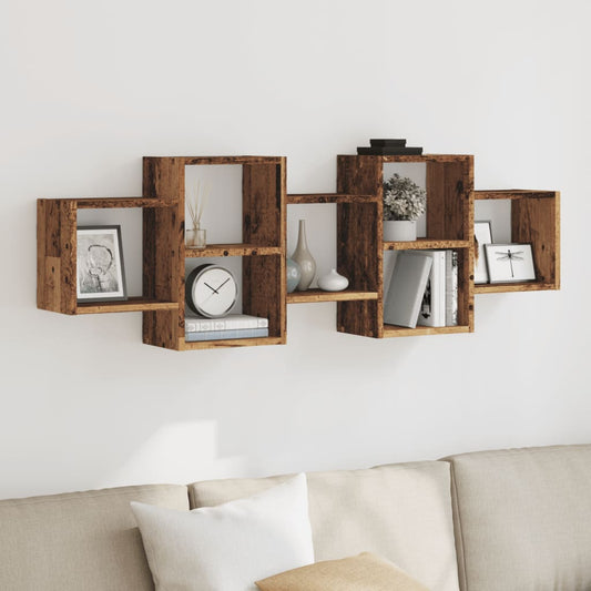 Wandschap 129x18x42 cm bewerkt hout oud houtkleurig is nu te koop bij PeponiXL, paradijselijk wonen!
