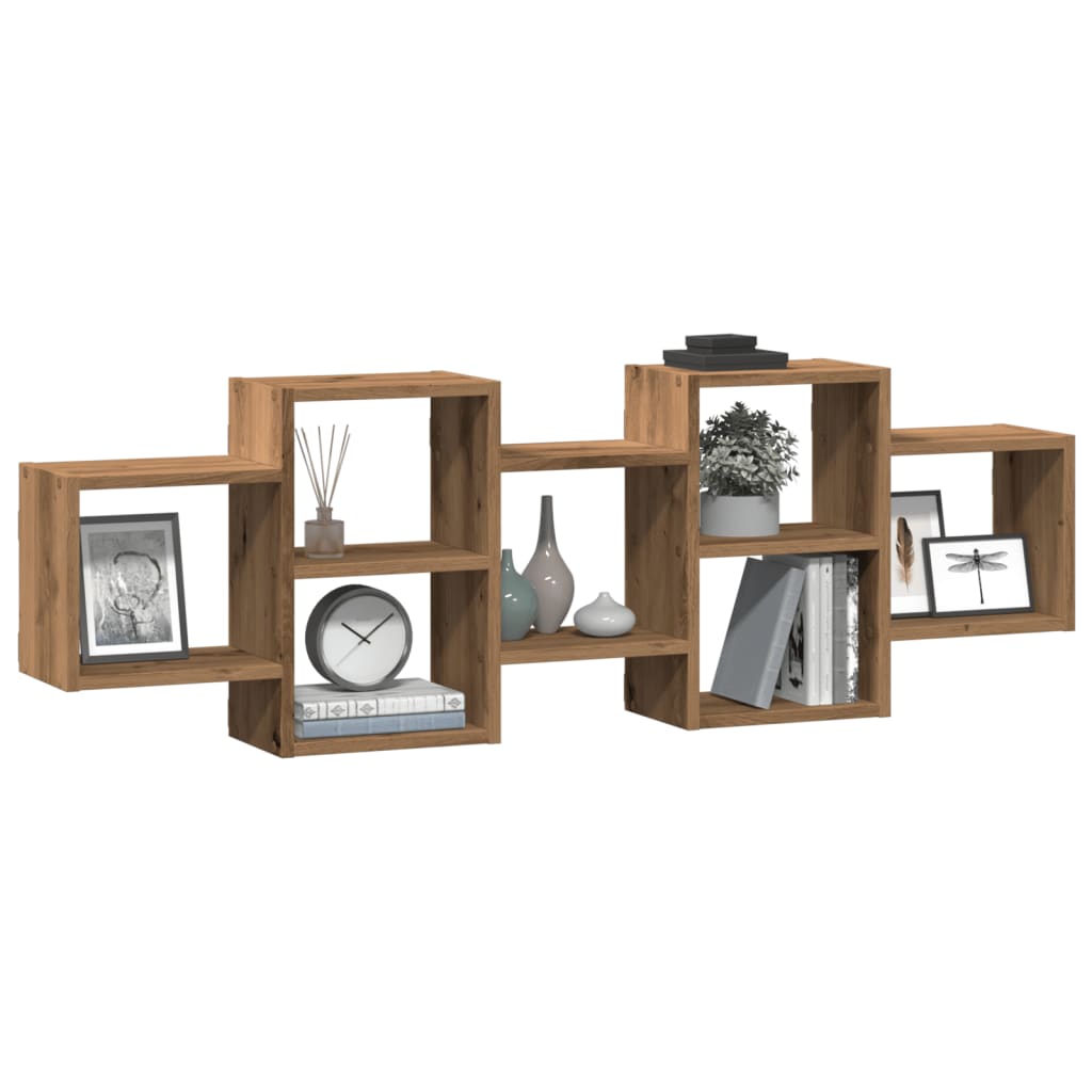 Wandschap 129x18x42 cm bewerkt hout artisanaal eikenkleurig is nu te koop bij PeponiXL, paradijselijk wonen!