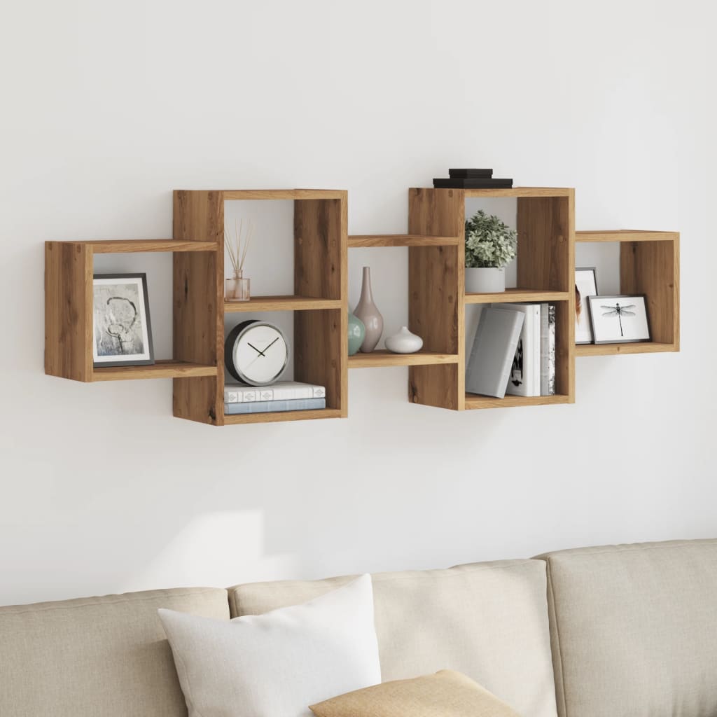 Wandschap 129x18x42 cm bewerkt hout artisanaal eikenkleurig is nu te koop bij PeponiXL, paradijselijk wonen!