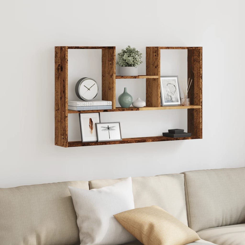 Wandschap 99x15x60 cm bewerkt hout oud houtkleurig is nu te koop bij PeponiXL, paradijselijk wonen!