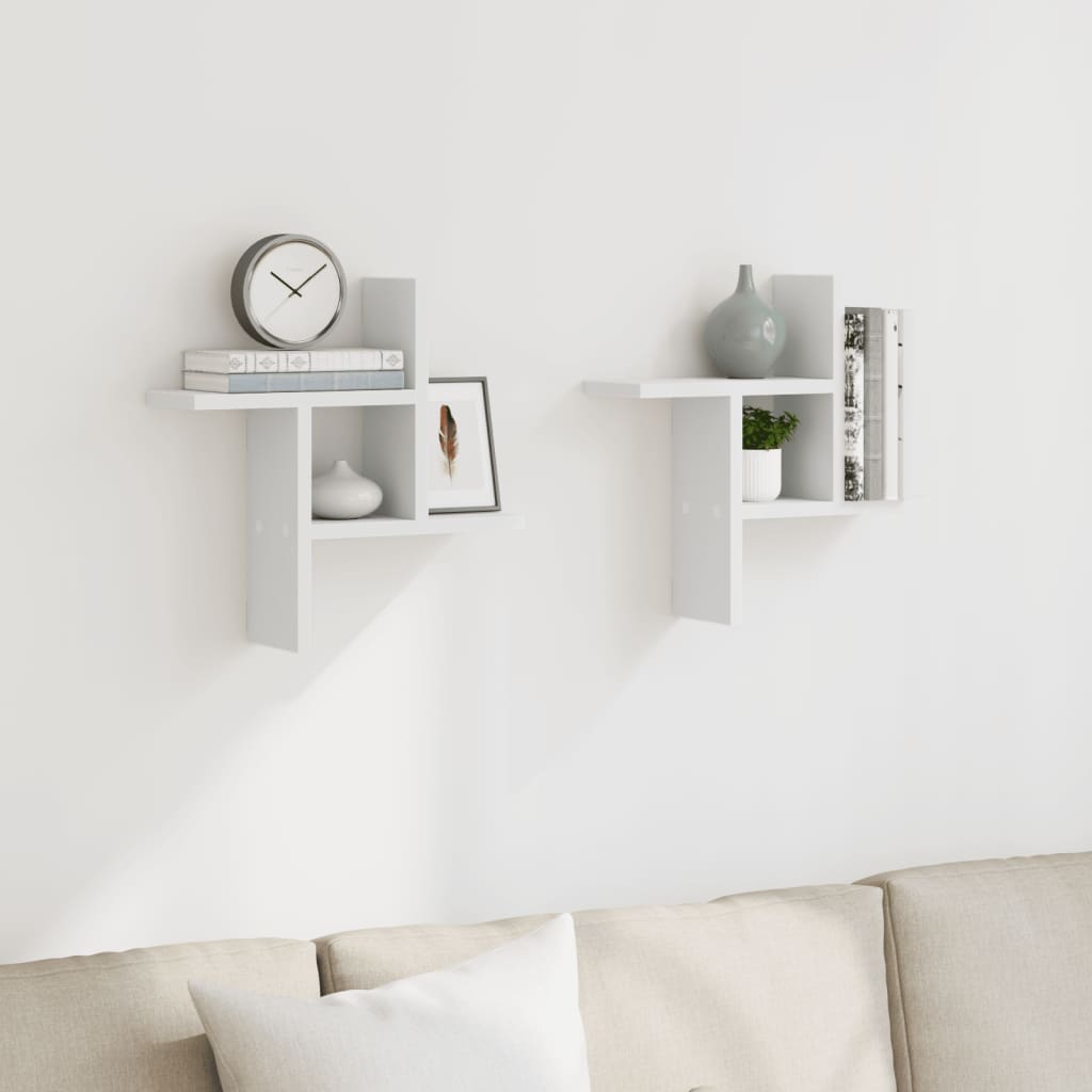 Wandschappen 2 st 38x12x38 cm bewerkt hout wit is nu te koop bij PeponiXL, paradijselijk wonen!